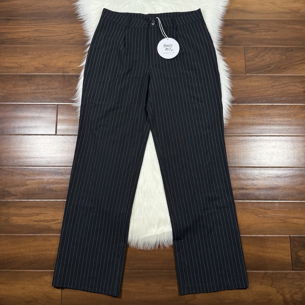 Princess Polly Women's Size 10 Navy Blue‎ Pinstripe Pleated Titius Trouser Pants